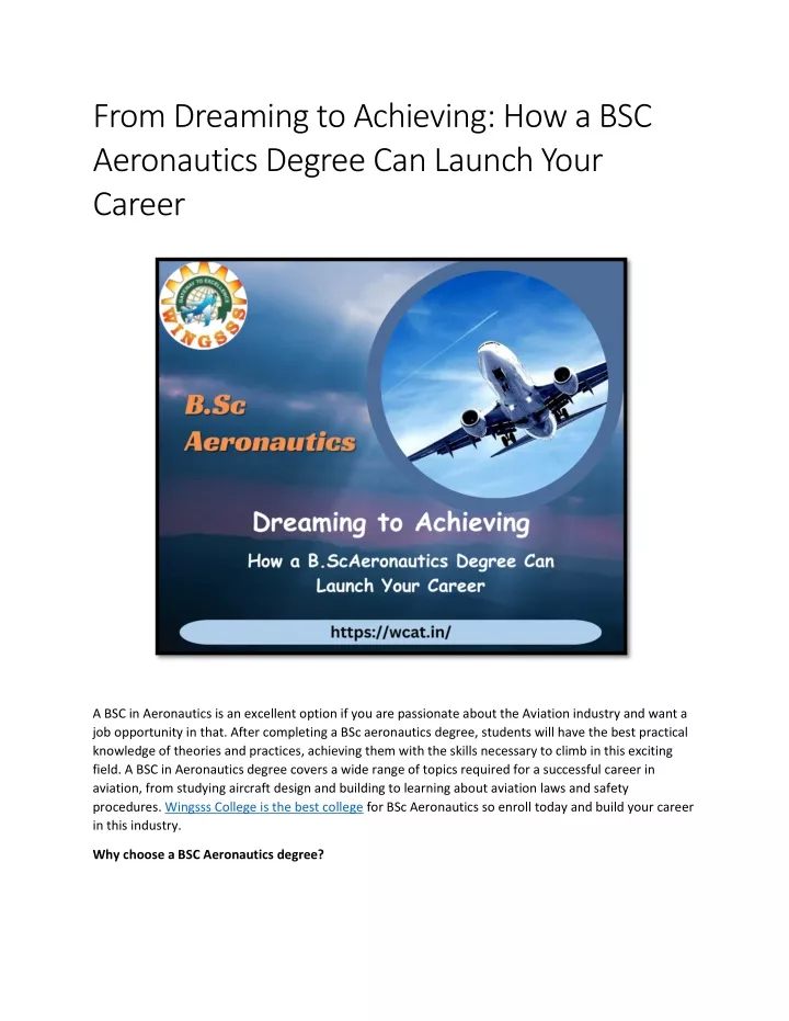 from dreaming to achieving how a bsc aeronautics