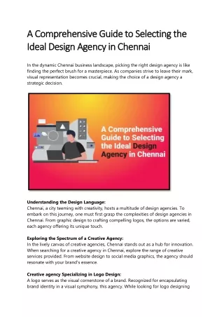 A Comprehensive Guide to Selecting the Ideal Design Agency in Chennai