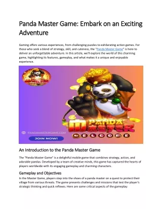 Panda Master Game: Embark on an Exciting Adventure