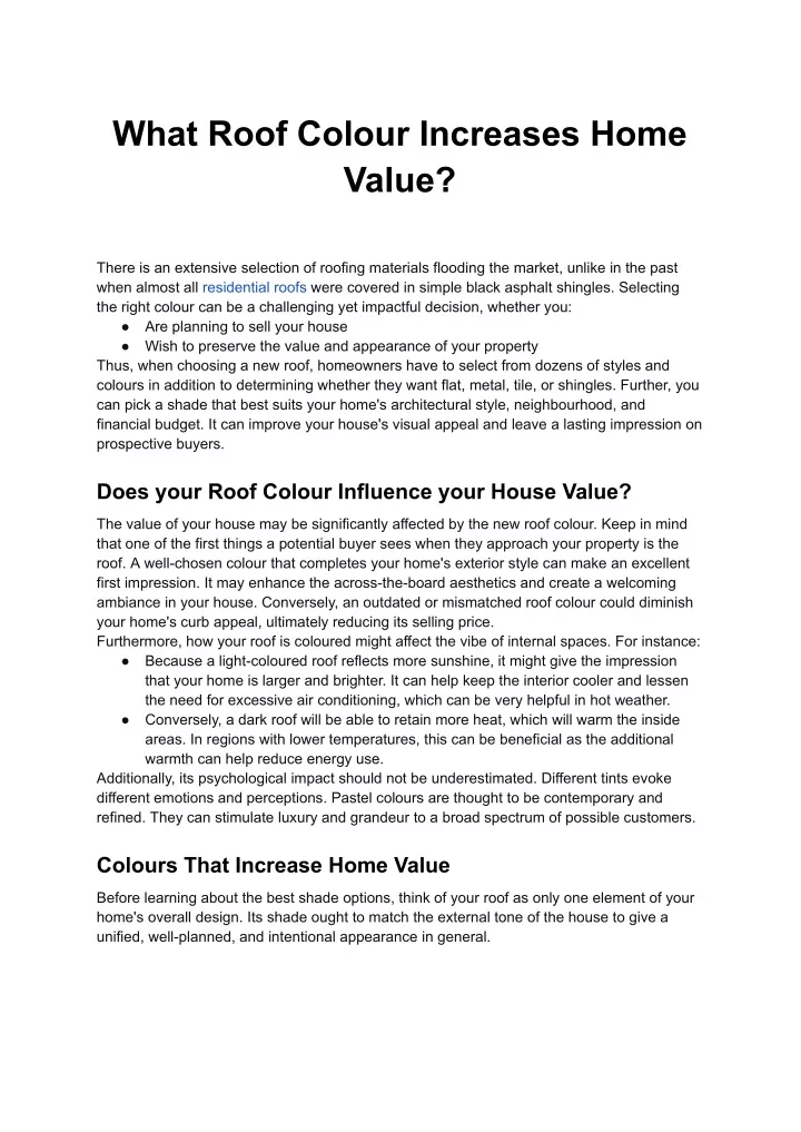what roof colour increases home value