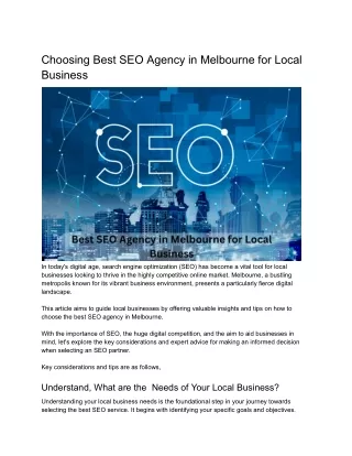 Choosing Best SEO Agency in Melbourne for Local Business
