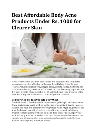 Best Affordable Body Acne Products Under Rs. 1000 for Clearer Skin by top B2B Be