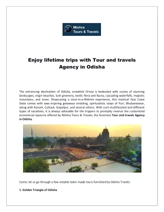 Enjoy lifetime trips with Tour and travels Agency in Odisha