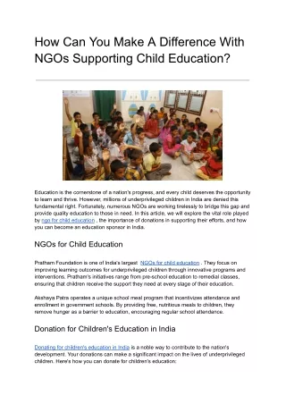 How Can You Make A Difference With NGOs Supporting Child Education
