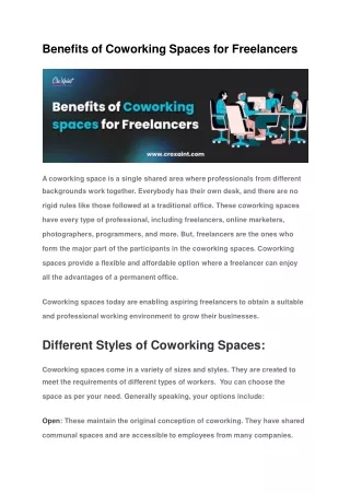 Benefits of Coworking Spaces for Freelancers