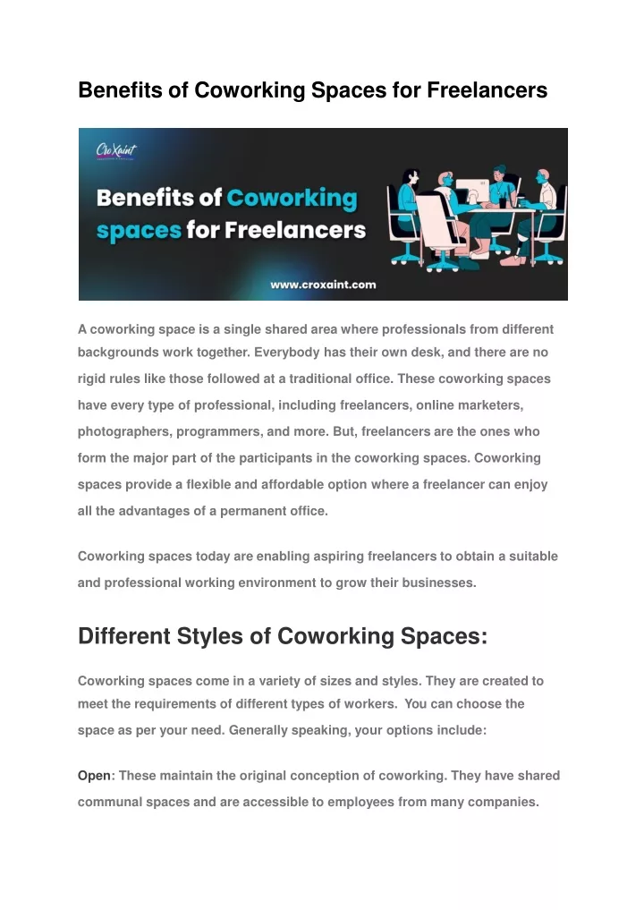 benefits of coworking spaces for freelancers