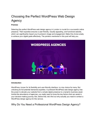 Choosing the Perfect WordPress Web Design Agency