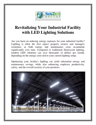 Revitalizing Your Industrial Facility with LED Lighting Solutions