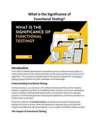 What is the Significance of functional testing