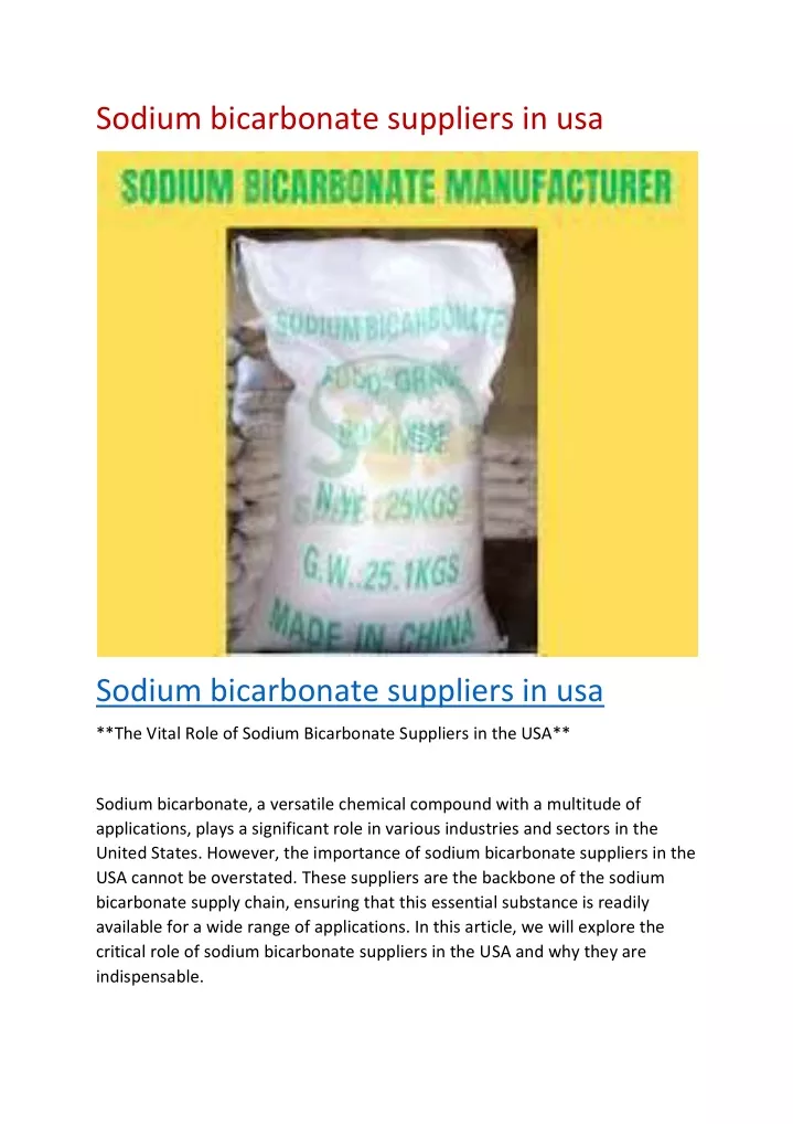 sodium bicarbonate suppliers in usa