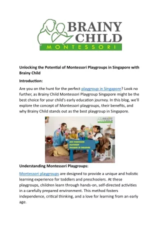 Unlocking the Potential of Montessori Playgroups in Singapore with Brainy Child