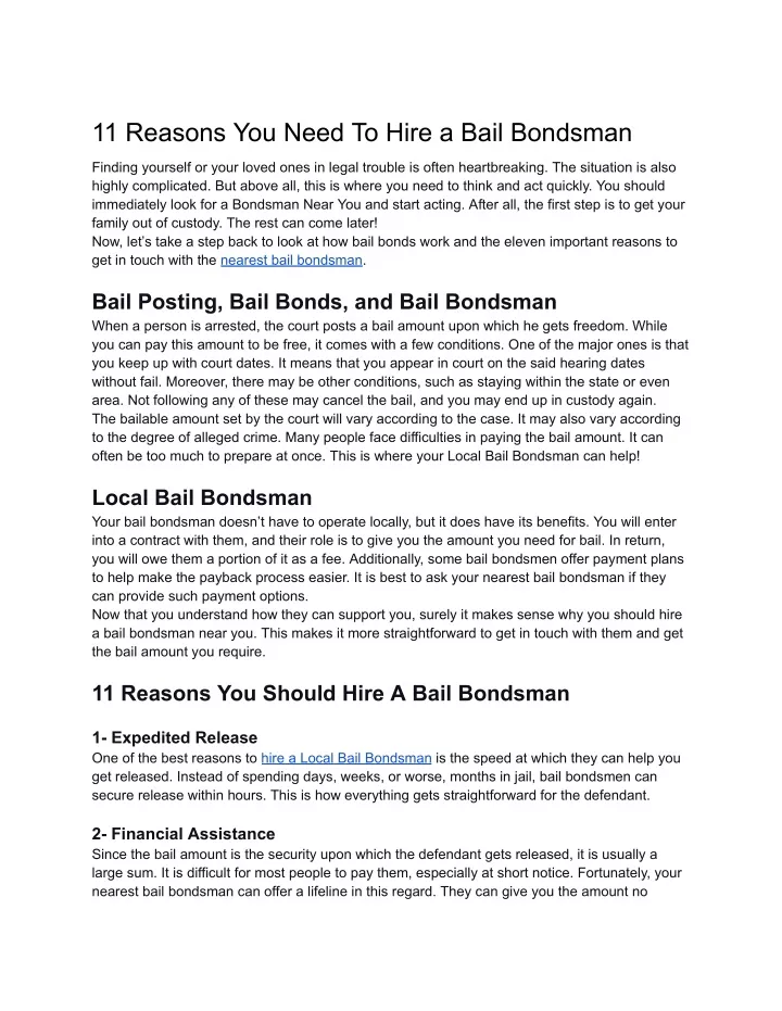 11 reasons you need to hire a bail bondsman
