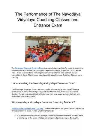 The Performance of The Navodaya Vidyalaya Coaching Classes and Entrance Exam