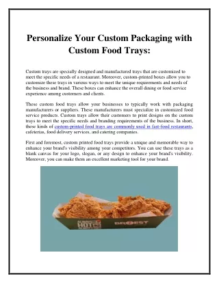 Personalize Your Custom Packaging With Custom Food Trays