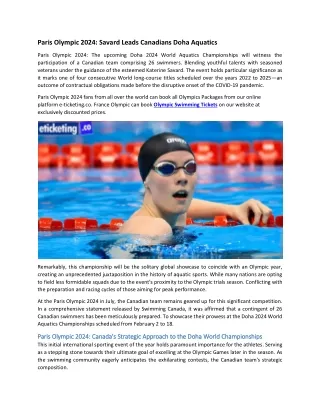 Paris Olympic 2024 Savard Leads Canadians Doha Aquatics