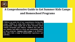 A Comprehensive Guide to Get Summer Kids Camps and Homeschool Programs
