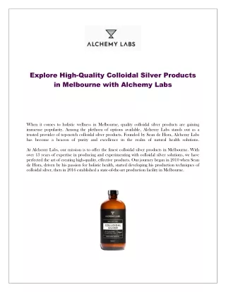 Explore High-Quality Colloidal Silver Products in Melbourne with Alchemy Labs