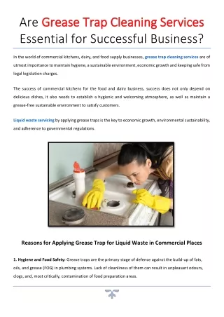 Are Grease Trap Cleaning Services Essential for Successful Business