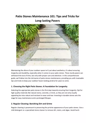 Patio Stones Maintenance 101-Tips and Tricks for Long-lasting Pavers