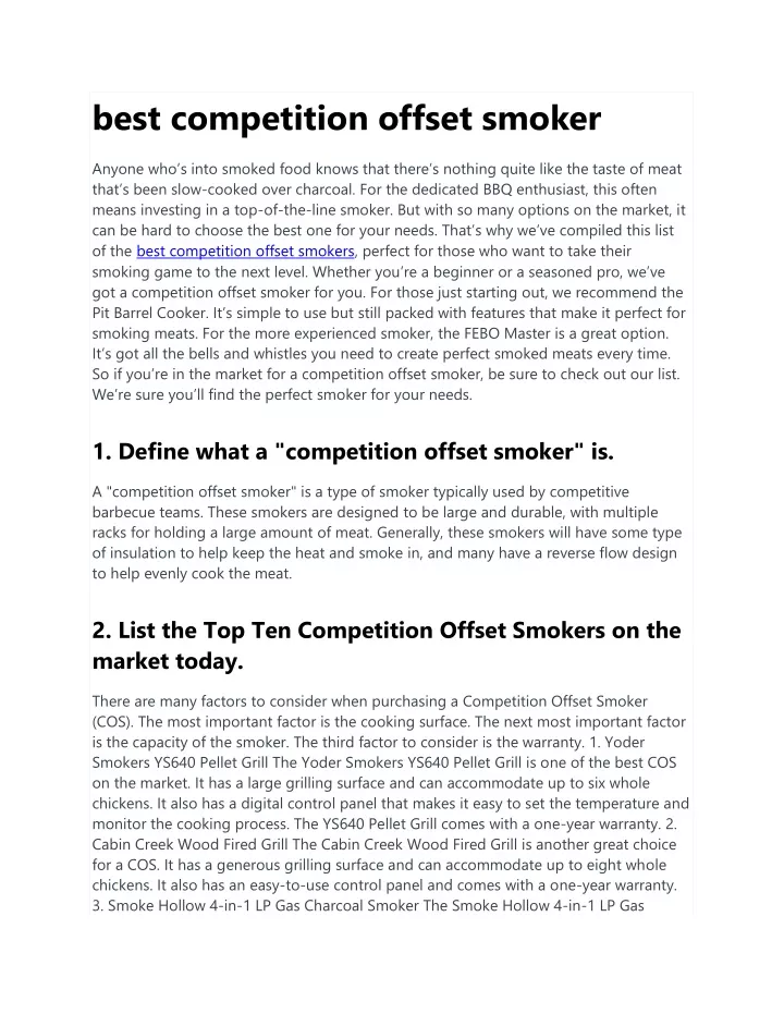 best competition offset smoker