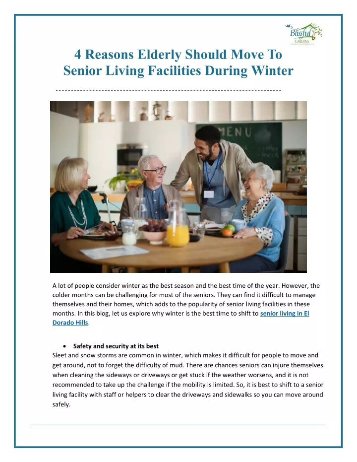 4 reasons elderly should move to senior living