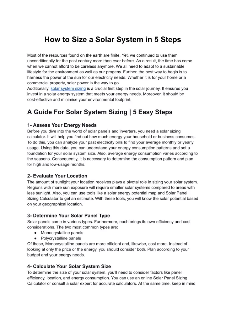 how to size a solar system in 5 steps