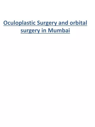Oculoplastic Surgery and orbital surgery in Mumbai