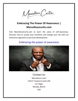 Embracing The Power Of Awareness | Marcellouscurtis.com