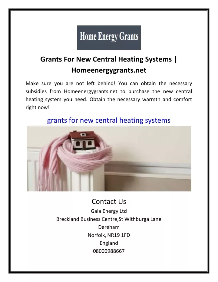grants for new central heating systems