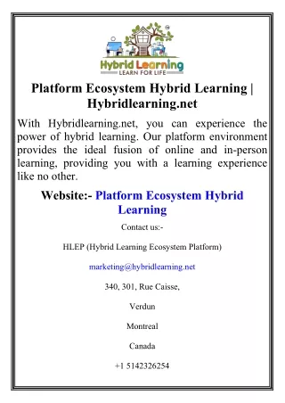 Platform Ecosystem Hybrid Learning  Hybridlearning.net