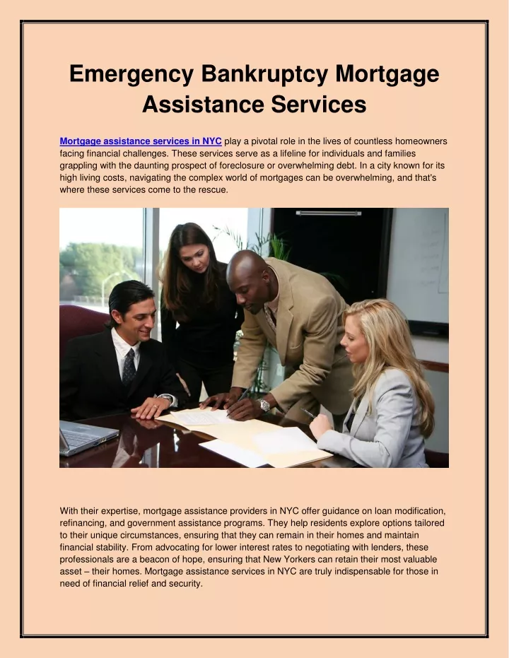 emergency bankruptcy mortgage assistance services