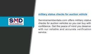 Military Status Checks For Auction Vehicle | Servicememberdata.com