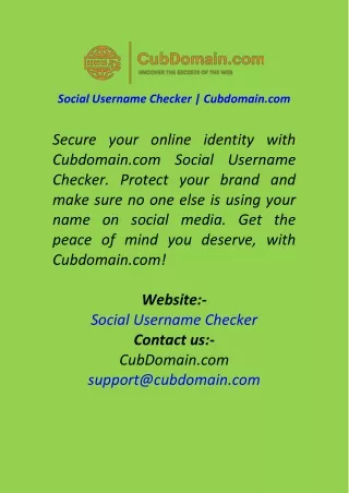 Social Username Checker  Cubdomain.com