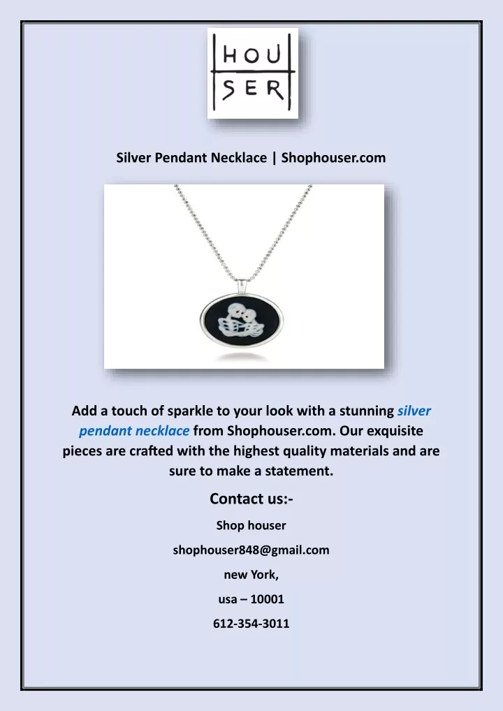 silver pendant necklace shophouser com