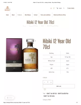 Buy Hibiki 12 Year Old 70cl from Whiskyinfinite.com