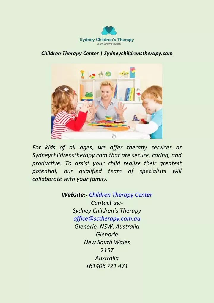 children therapy center sydneychildrenstherapy com