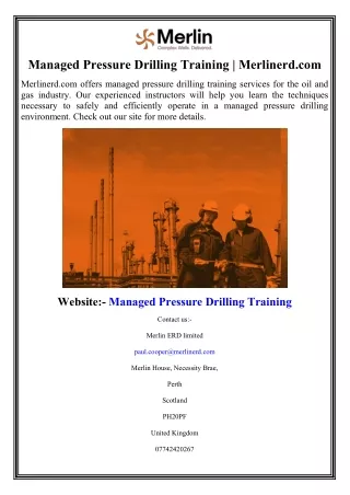Managed Pressure Drilling Training  Merlinerd.com