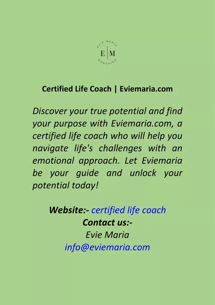 certified life coach eviemaria com