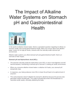 The Impact of Alkaline Water Systems on Stomach pH and Gastrointestinal Health