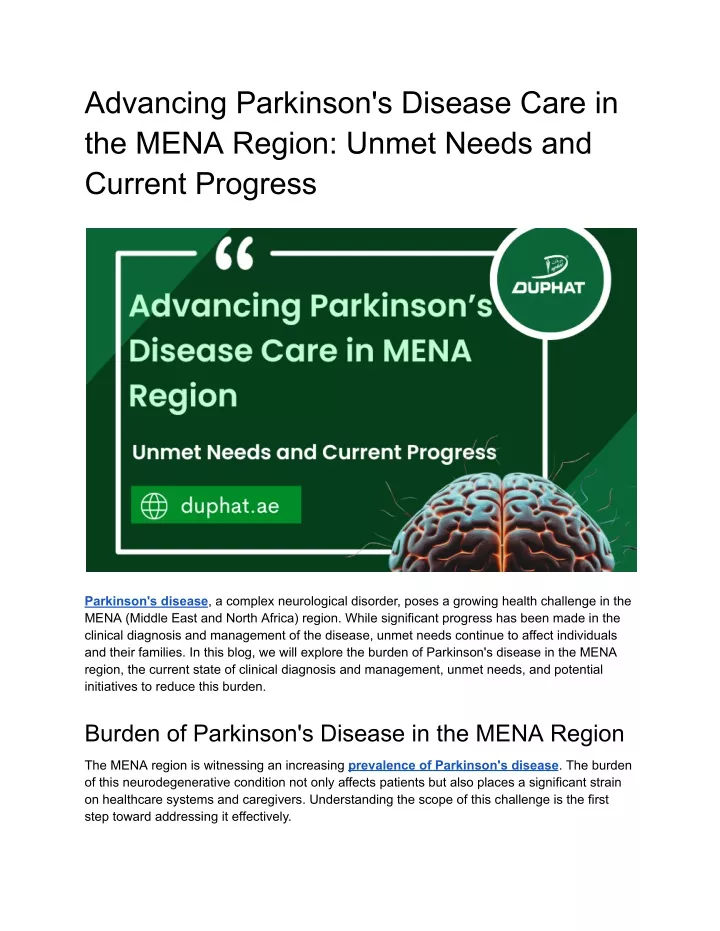 advancing parkinson s disease care in the mena