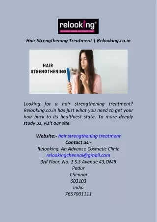 Hair Strengthening Treatment  Relooking.co.in