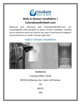 walk in shower installation coloradowalkinbath com