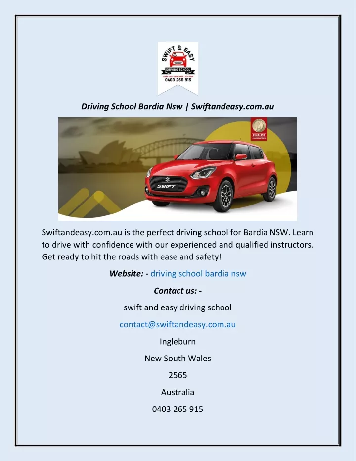 driving school bardia nsw swiftandeasy com au