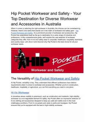 Hip Pocket Workwear and Safety - Your Top Destination for Diverse Workwear and Accessories in Australia