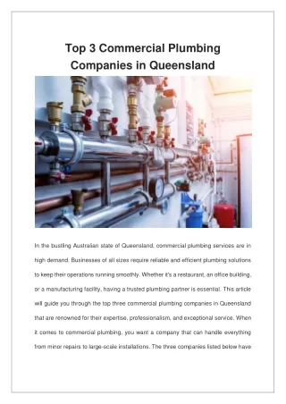 Top 3 Commercial Plumbing Companies in Queensland?