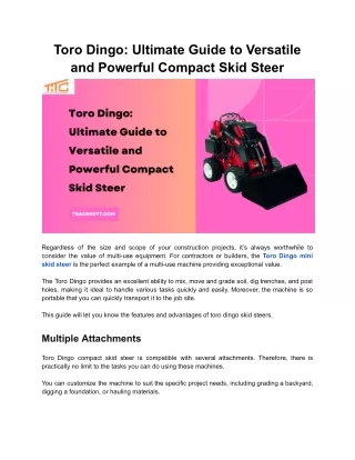 Toro Dingo: Ultimate Guide to Versatile and Powerful Compact Skid Steer