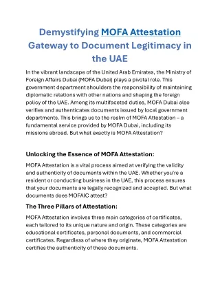 Demystifying MOFA Attestation Gateway to Document Legitimacy in the UAE