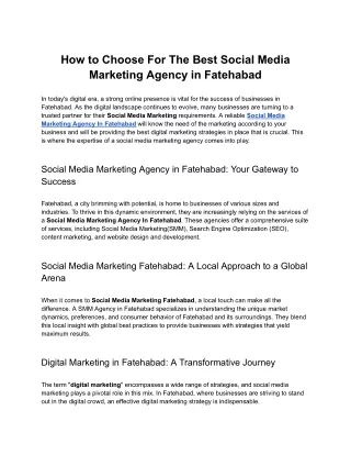 How to Choose For The Best Social Mеdia Markеting Agеncy in Fatеhabad PDF