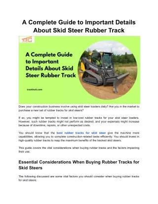 A Complete Guide to Important Details About Skid Steer Rubber Track