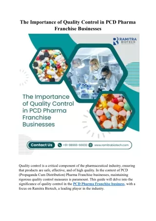 The Importance of Quality Control in PCD Pharma Franchise Businesses